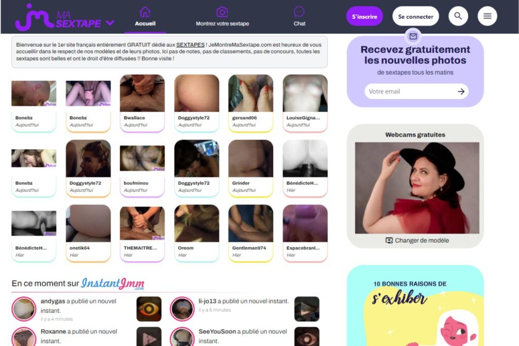 Page d'accueil du site jemontremasextape.com